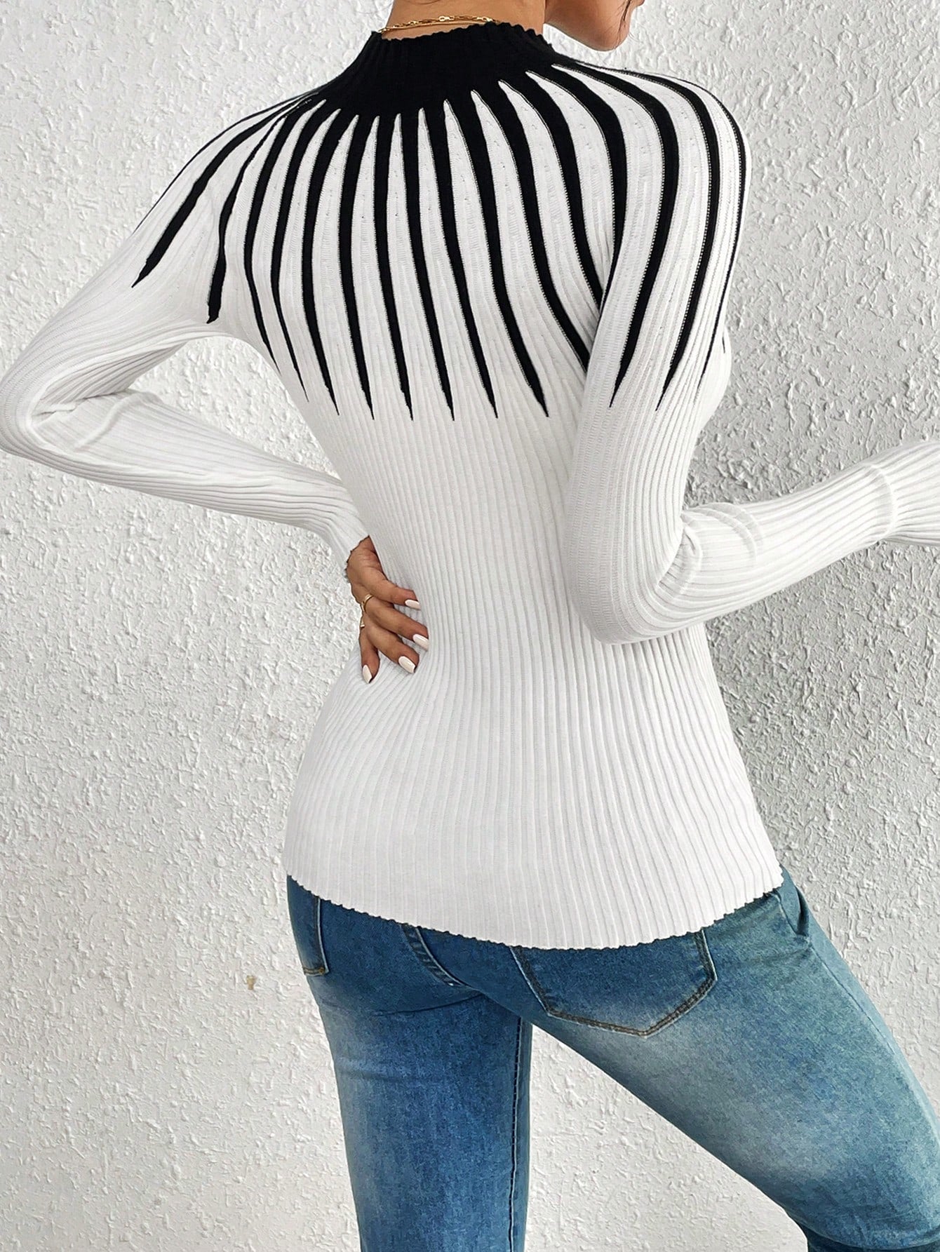 Black & White Two Tone Mock Neck Sweater