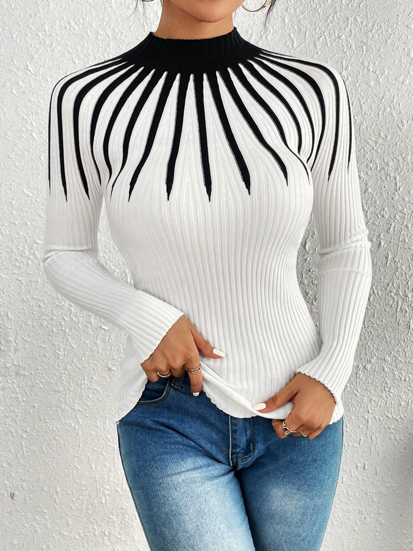 Black & White Two Tone Mock Neck Sweater