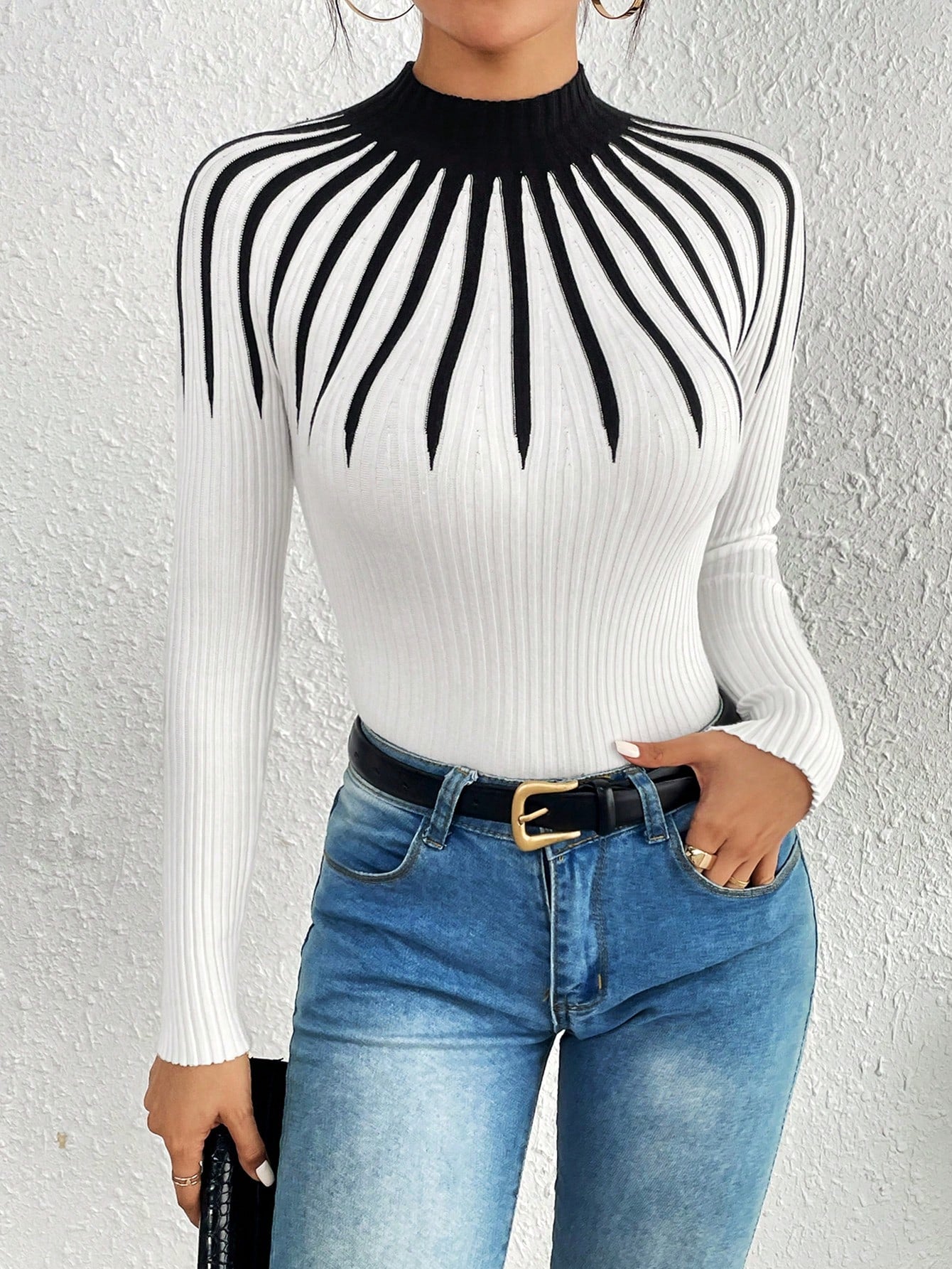 Black & White Two Tone Mock Neck Sweater