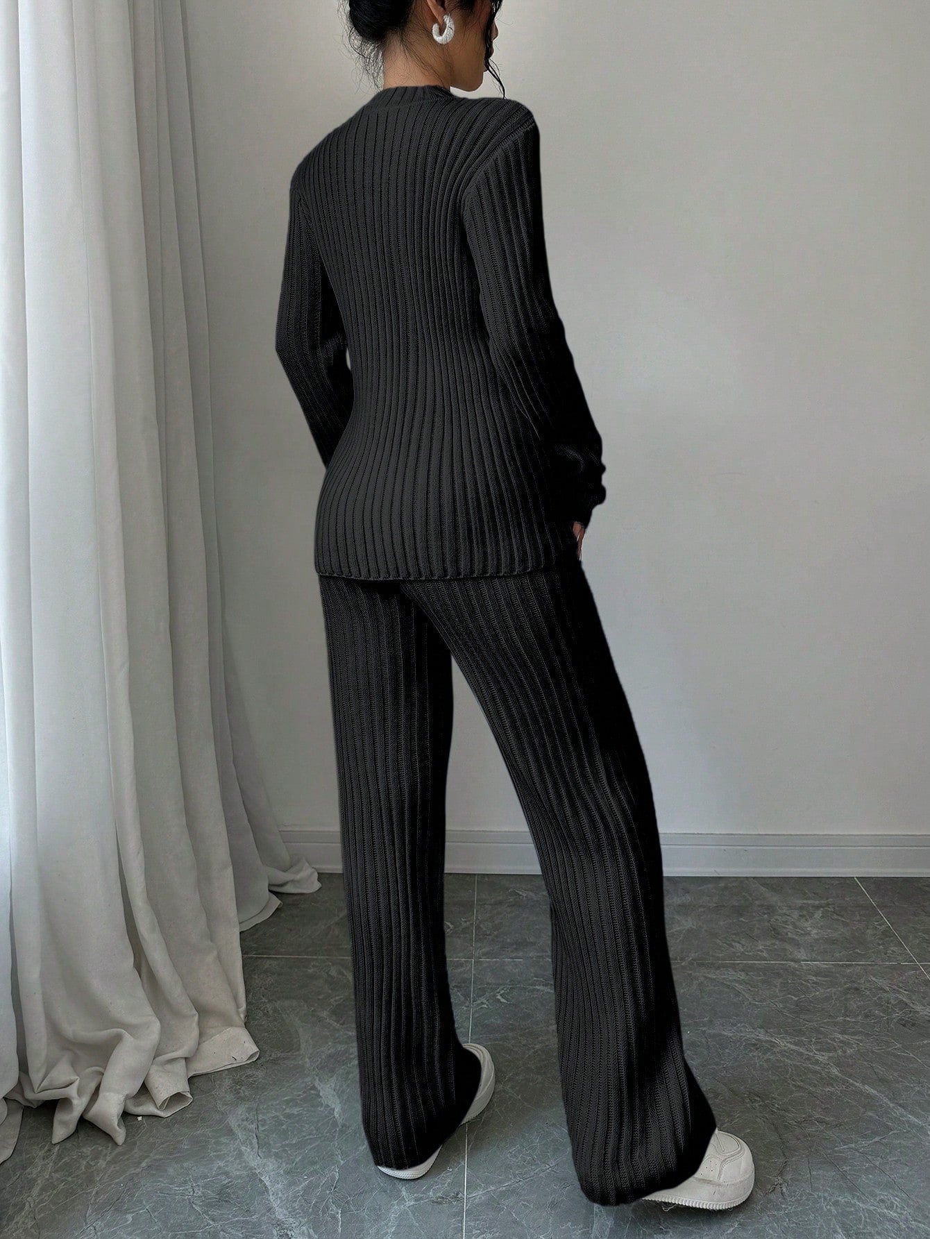 Stand Collar Long Sleeve Sweater And Knit Pants Casual Suit